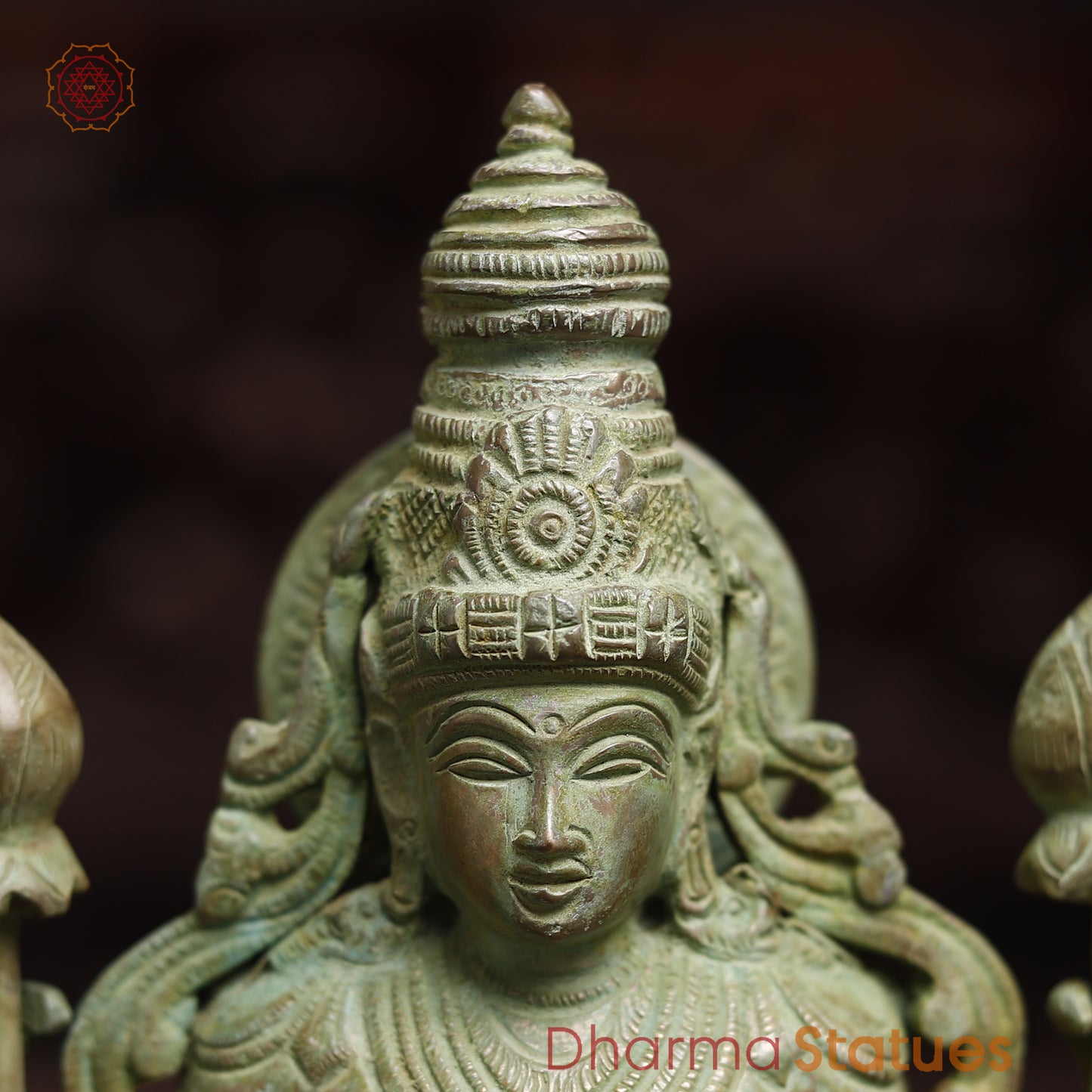 Brass Vishnu & Lakshmi, Green Patina Finish, 15"