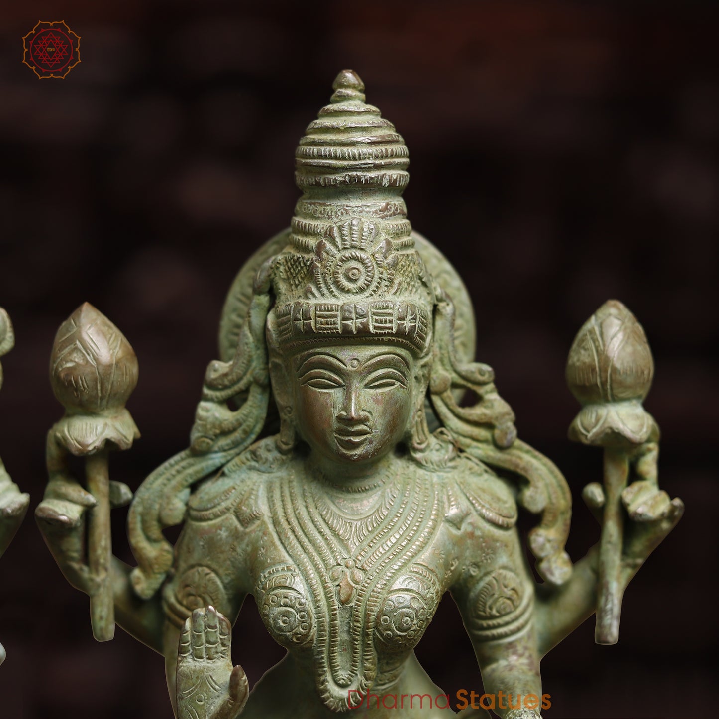 Brass Vishnu & Lakshmi, Green Patina Finish, 15"