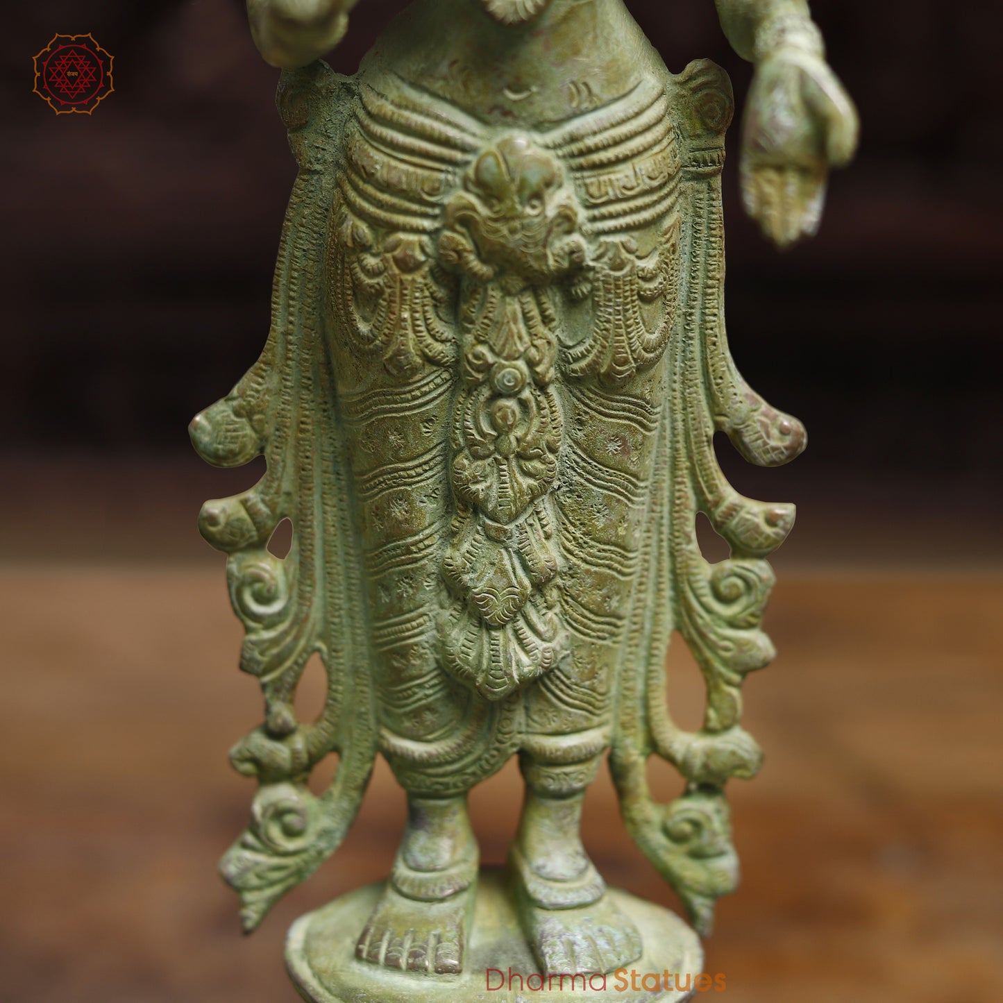 Brass Vishnu & Lakshmi, Green Patina Finish, 15"