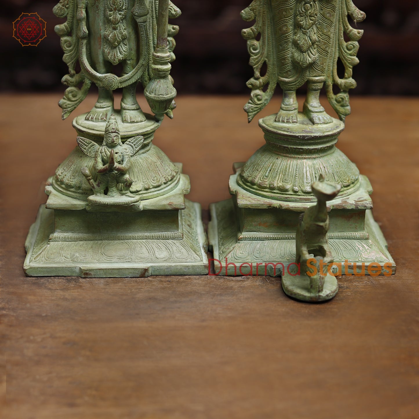 Brass Vishnu & Lakshmi, Green Patina Finish, 15"