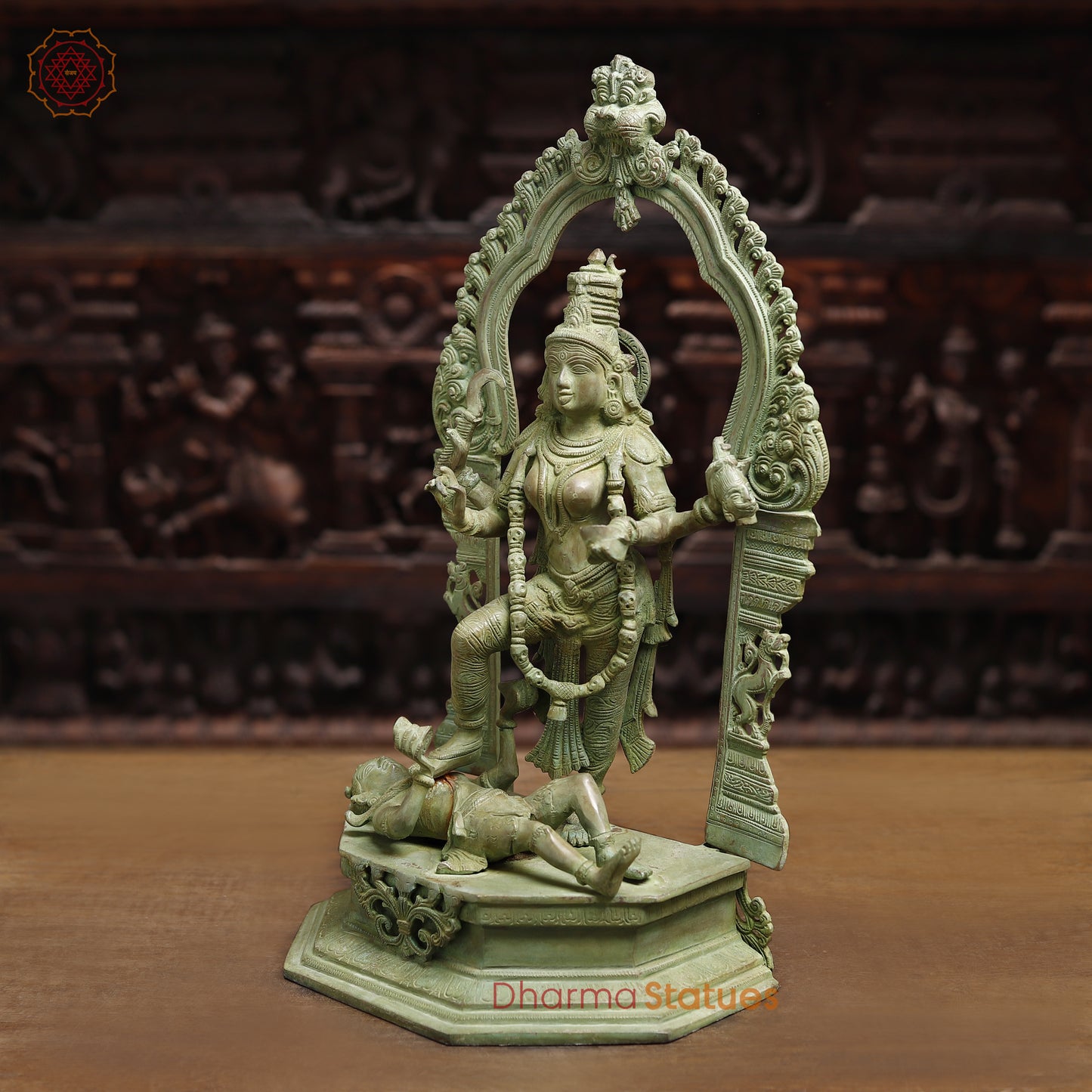 Brass Kali Statue, Green Patina Finish, 21"