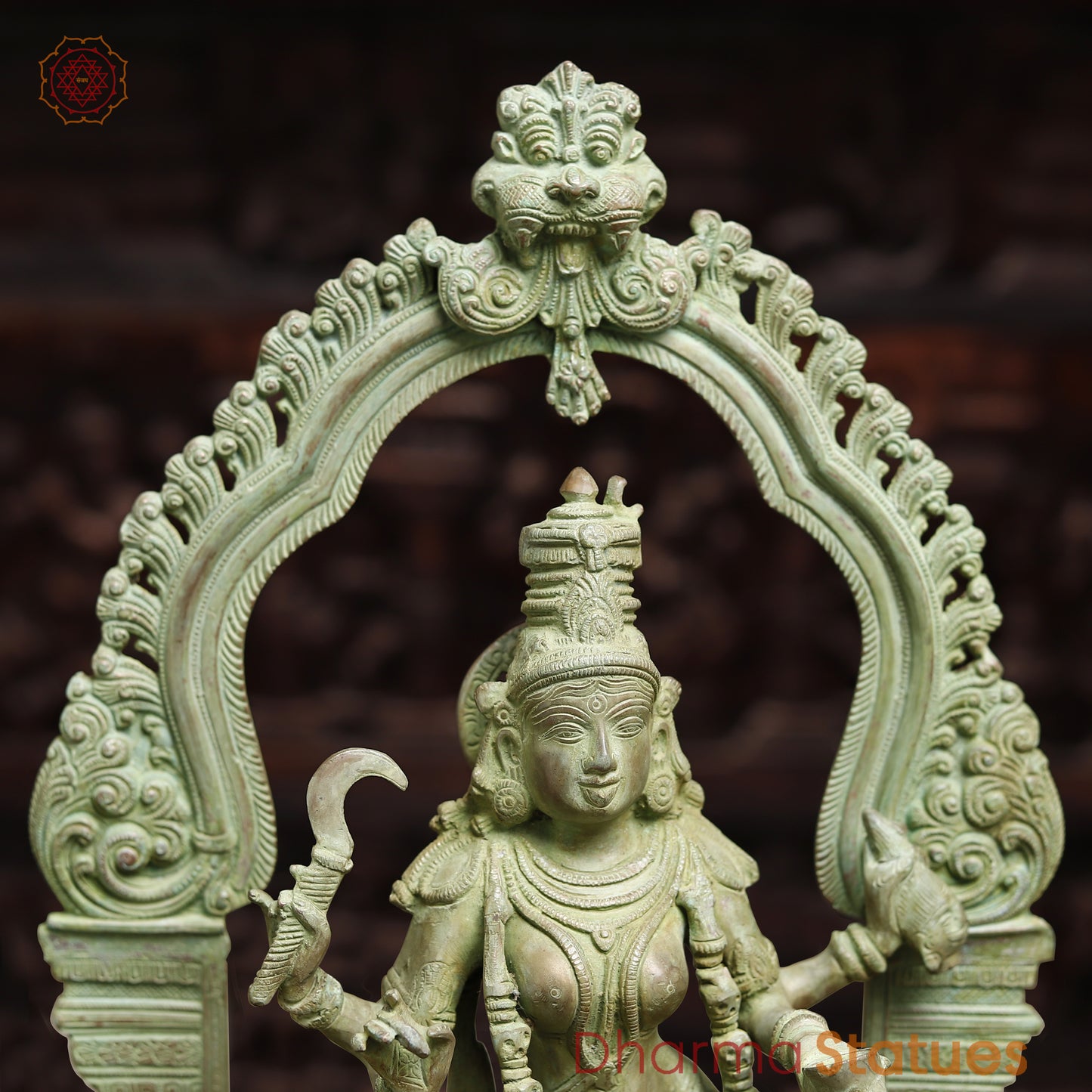 Brass Kali Statue, Green Patina Finish, 21"