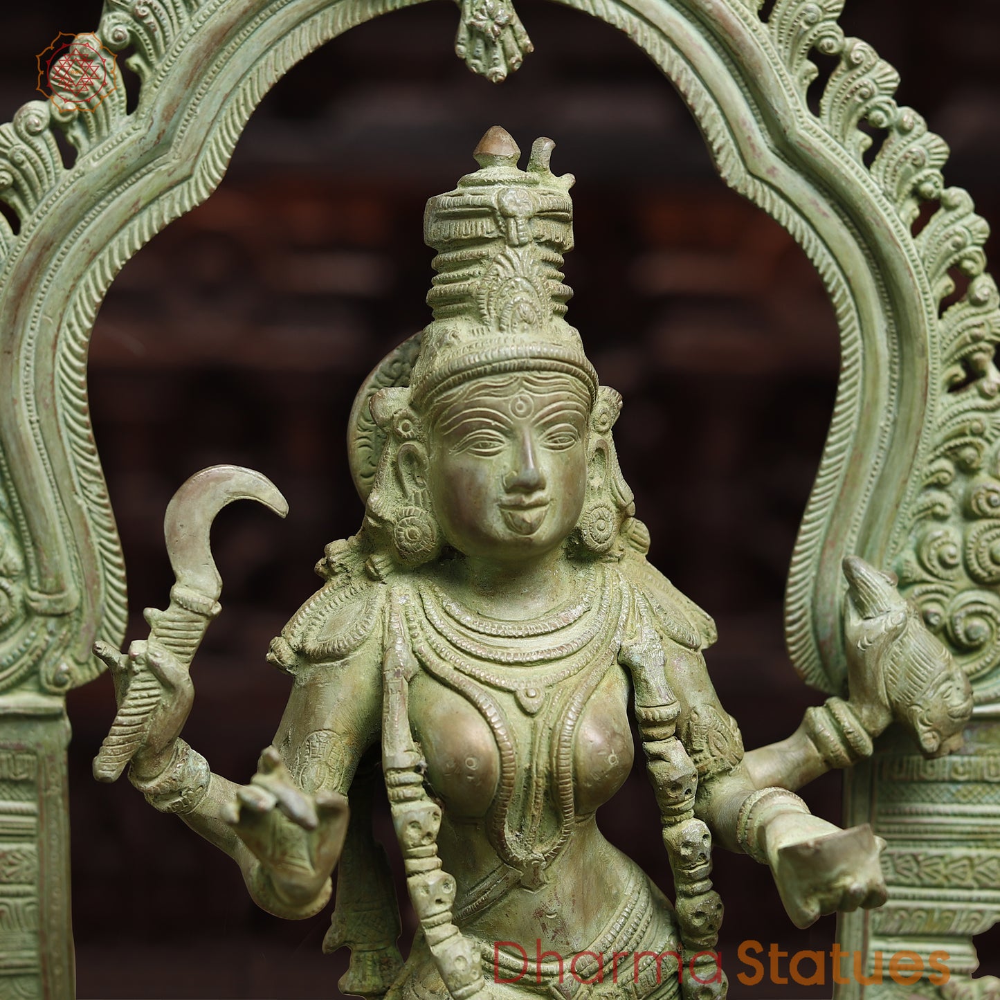 Brass Kali Statue, Green Patina Finish, 21"