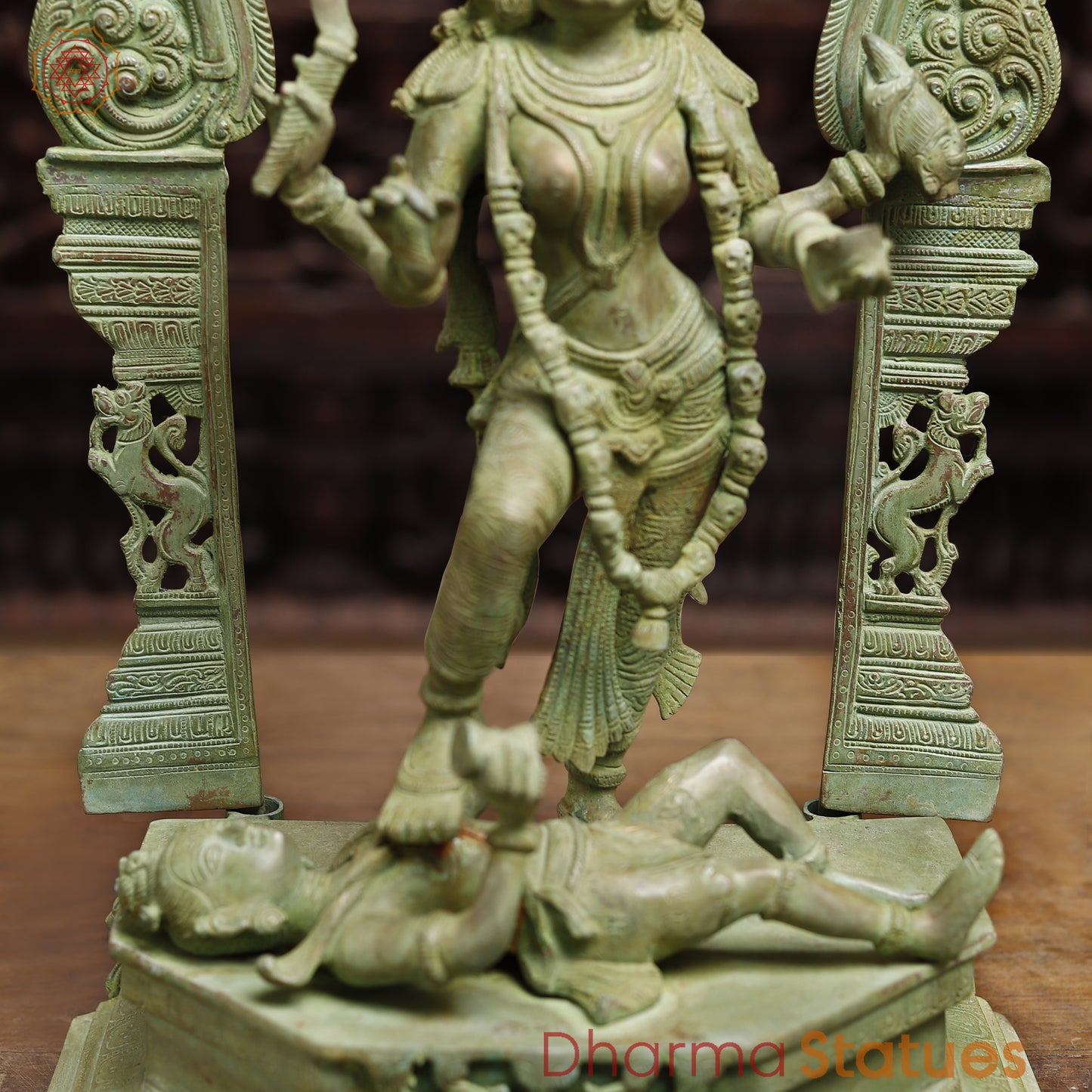 Brass Kali Statue, Green Patina Finish, 21"
