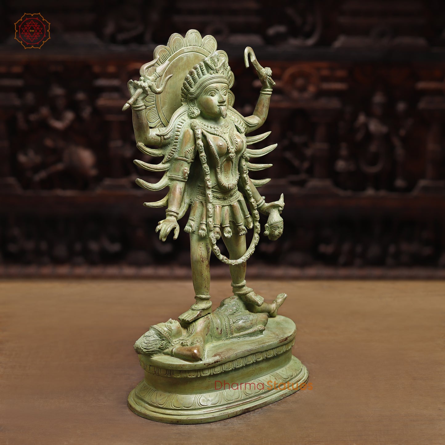 Brass Kali with 4-Arms, Green Patina Finish, 18.5"