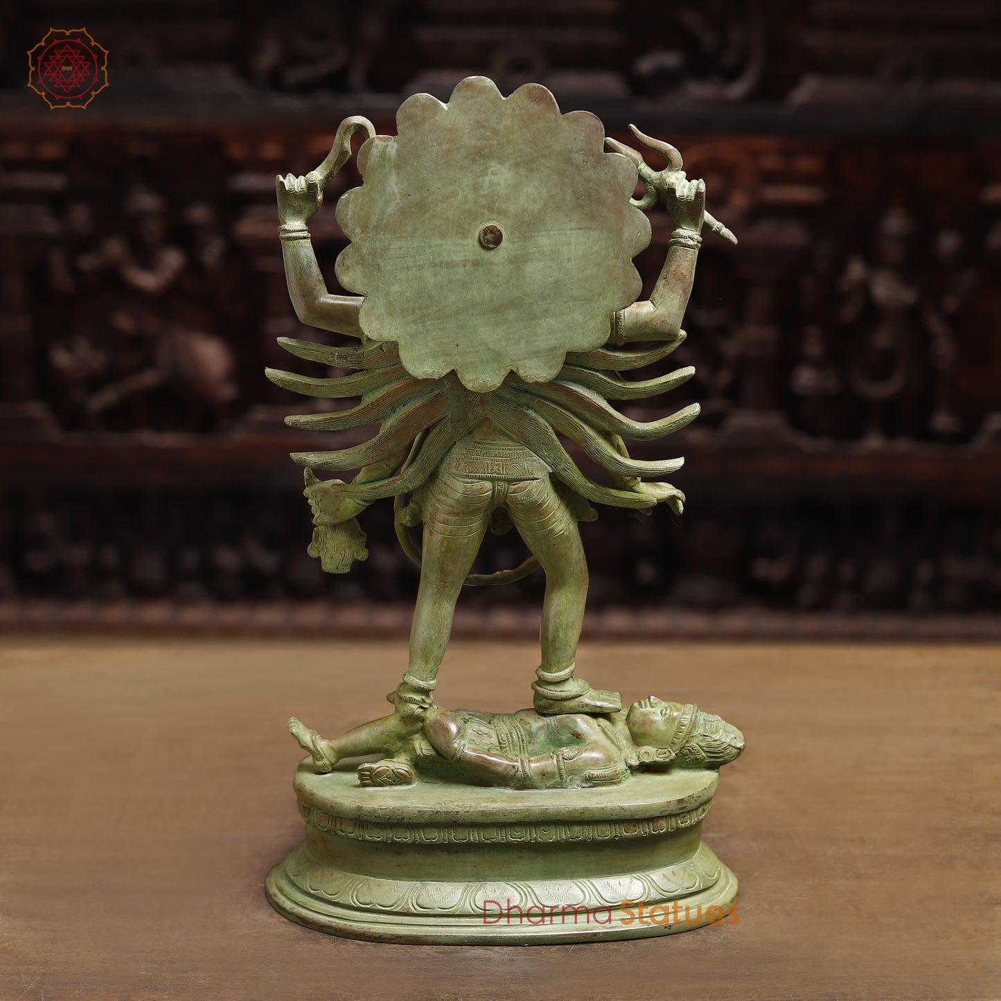 Brass Kali with 4-Arms, Green Patina Finish, 18.5"