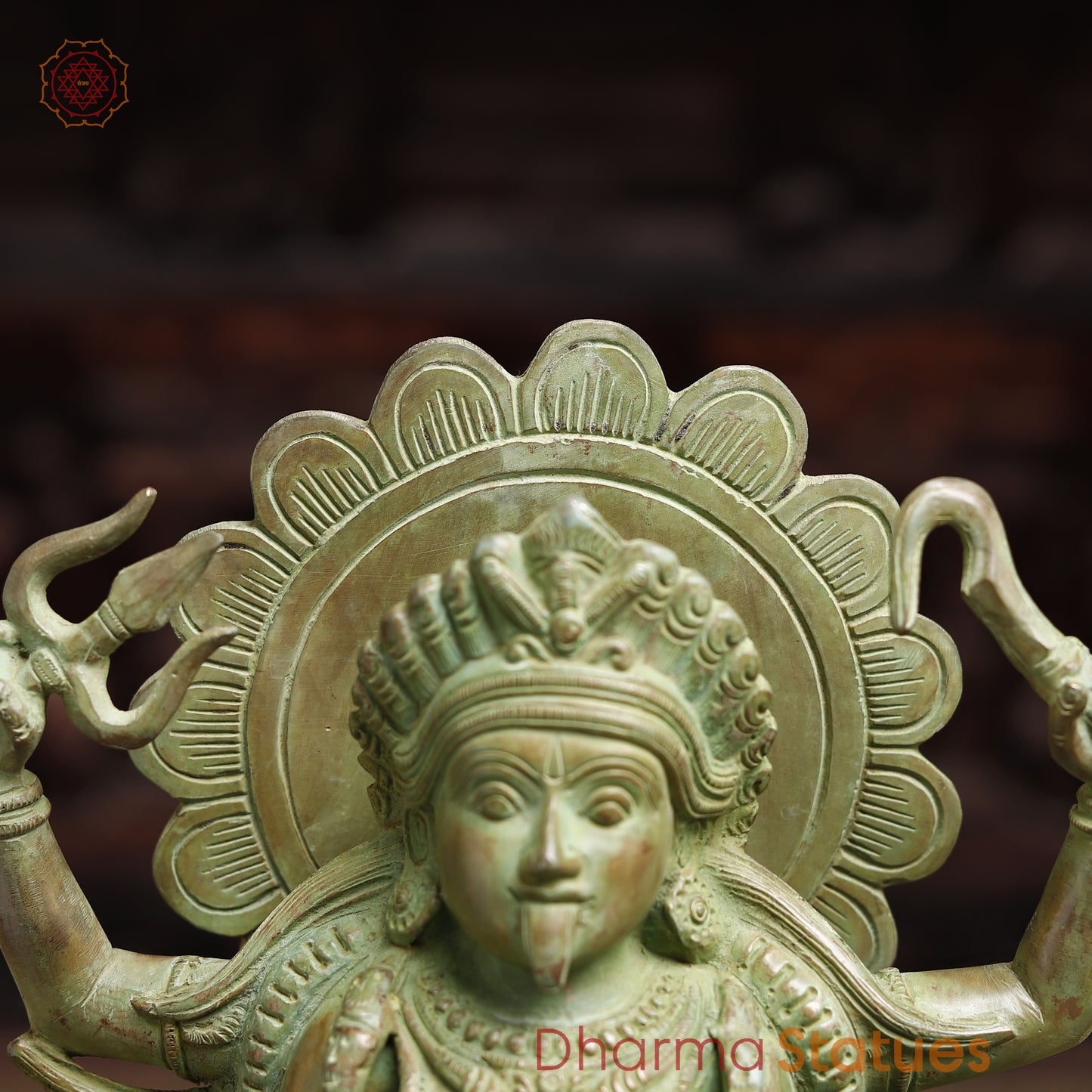 Brass Kali with 4-Arms, Green Patina Finish, 18.5"