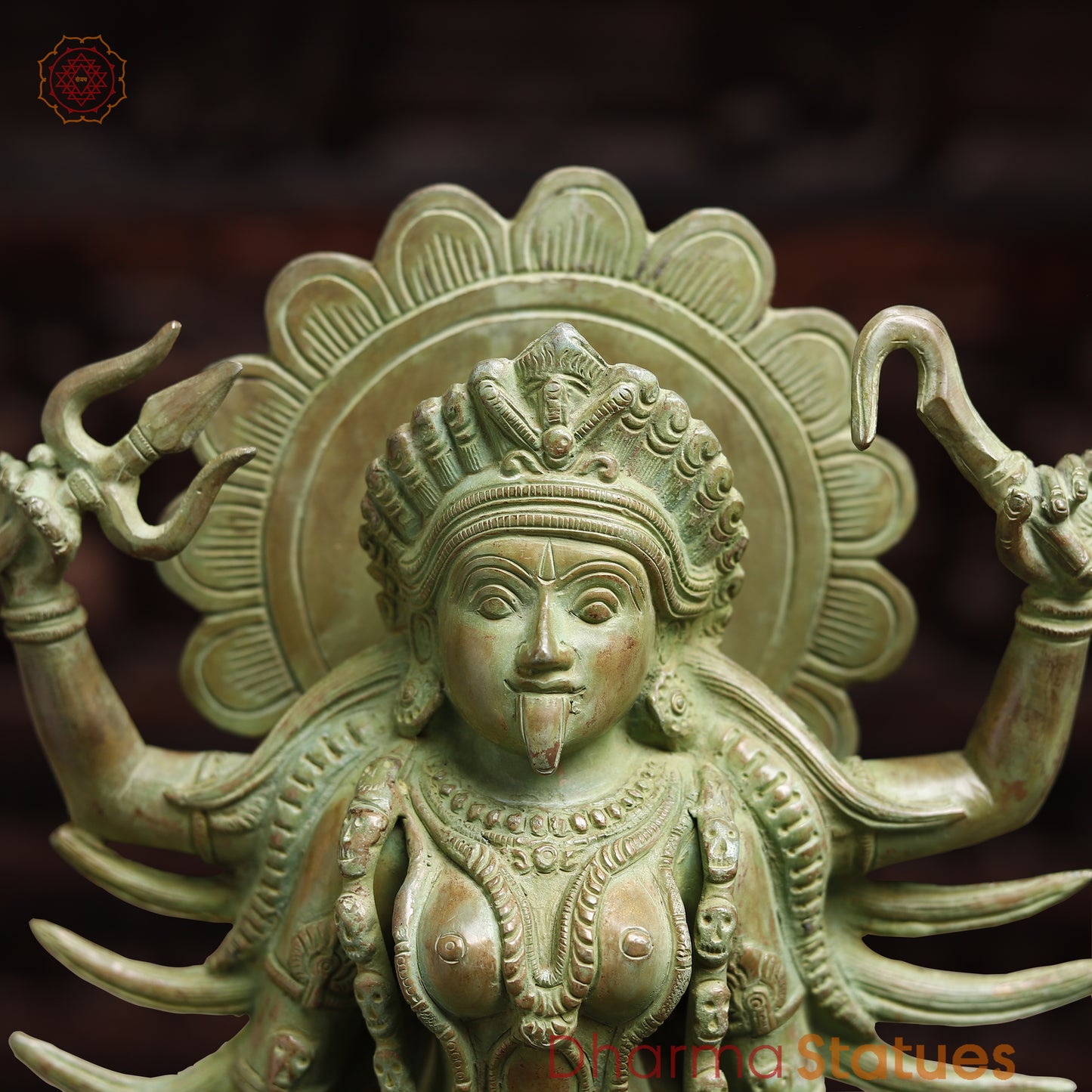 Brass Kali with 4-Arms, Green Patina Finish, 18.5"