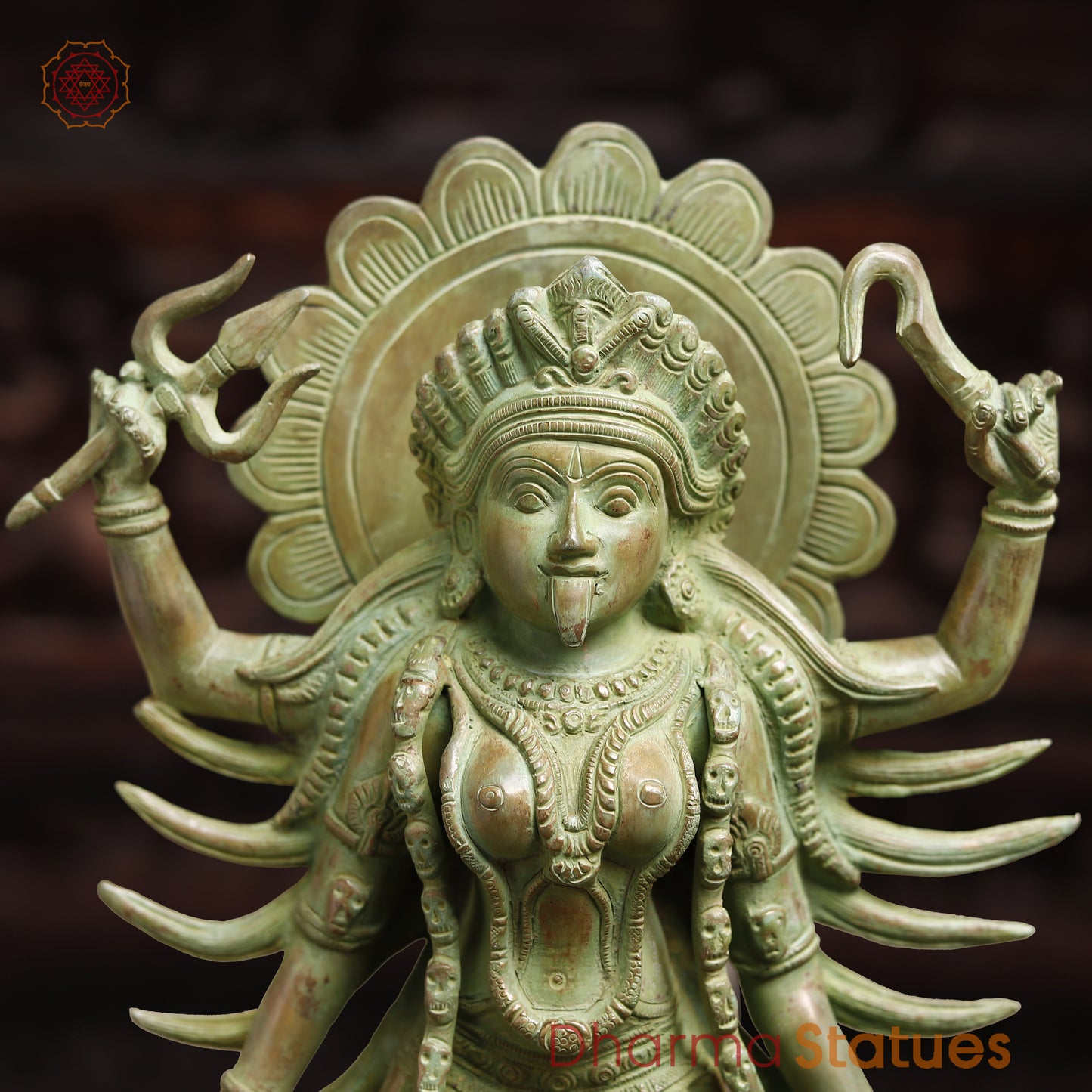 Brass Kali with 4-Arms, Green Patina Finish, 18.5"