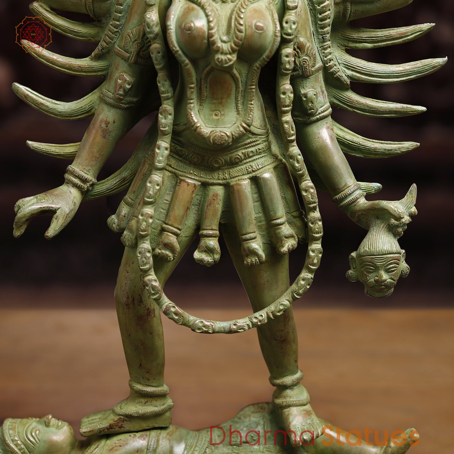 Brass Kali with 4-Arms, Green Patina Finish, 18.5"