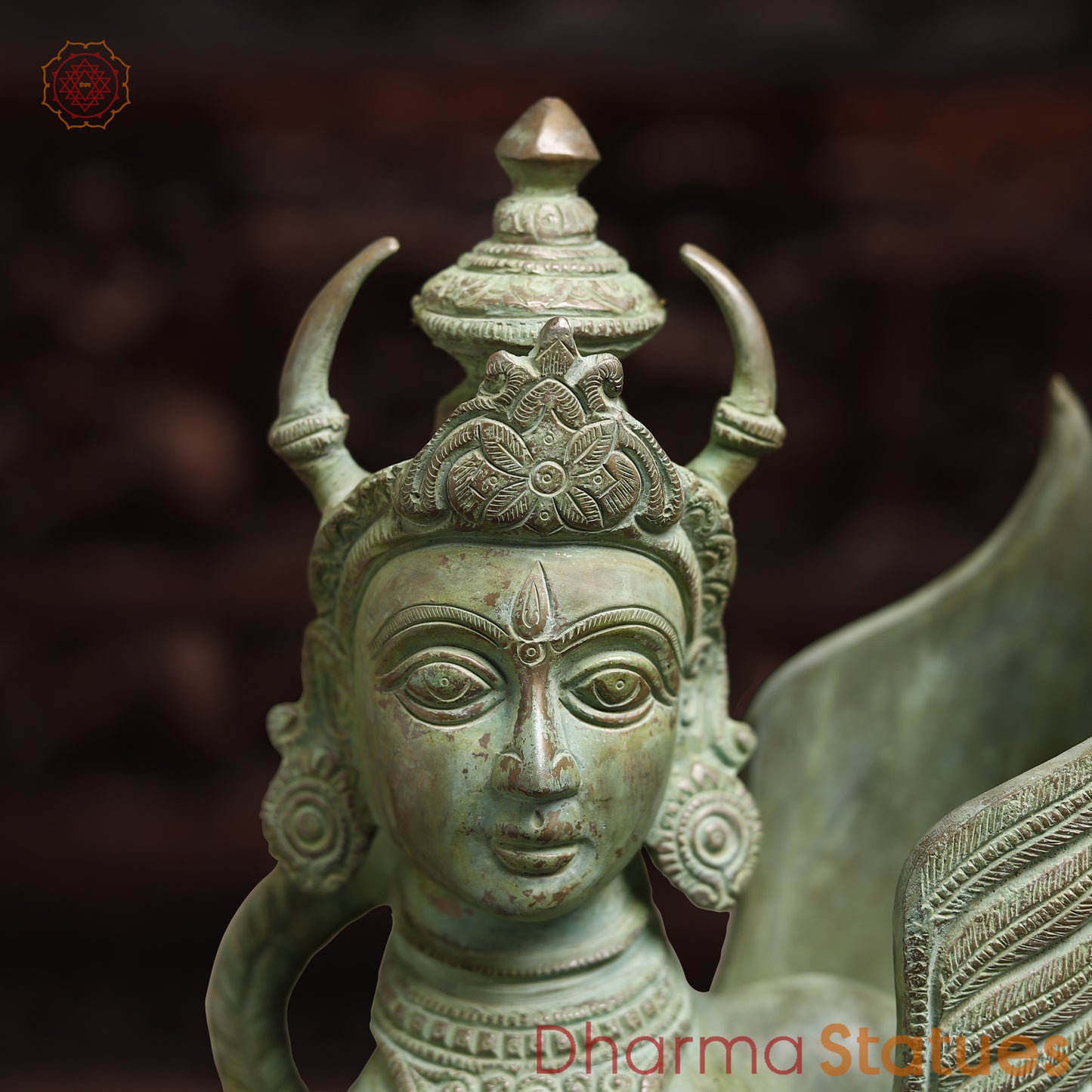 Brass Kamadhenu Cow with Calf, Antique Green Finish, 16.5"