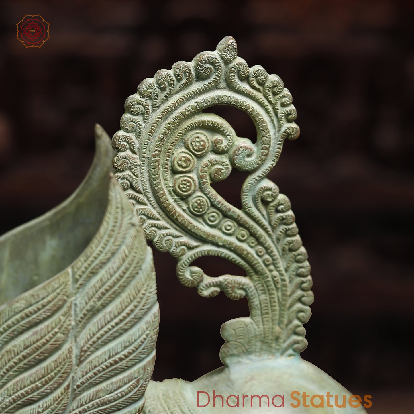 Brass Kamadhenu Cow with Calf, Antique Green Finish, 16.5"