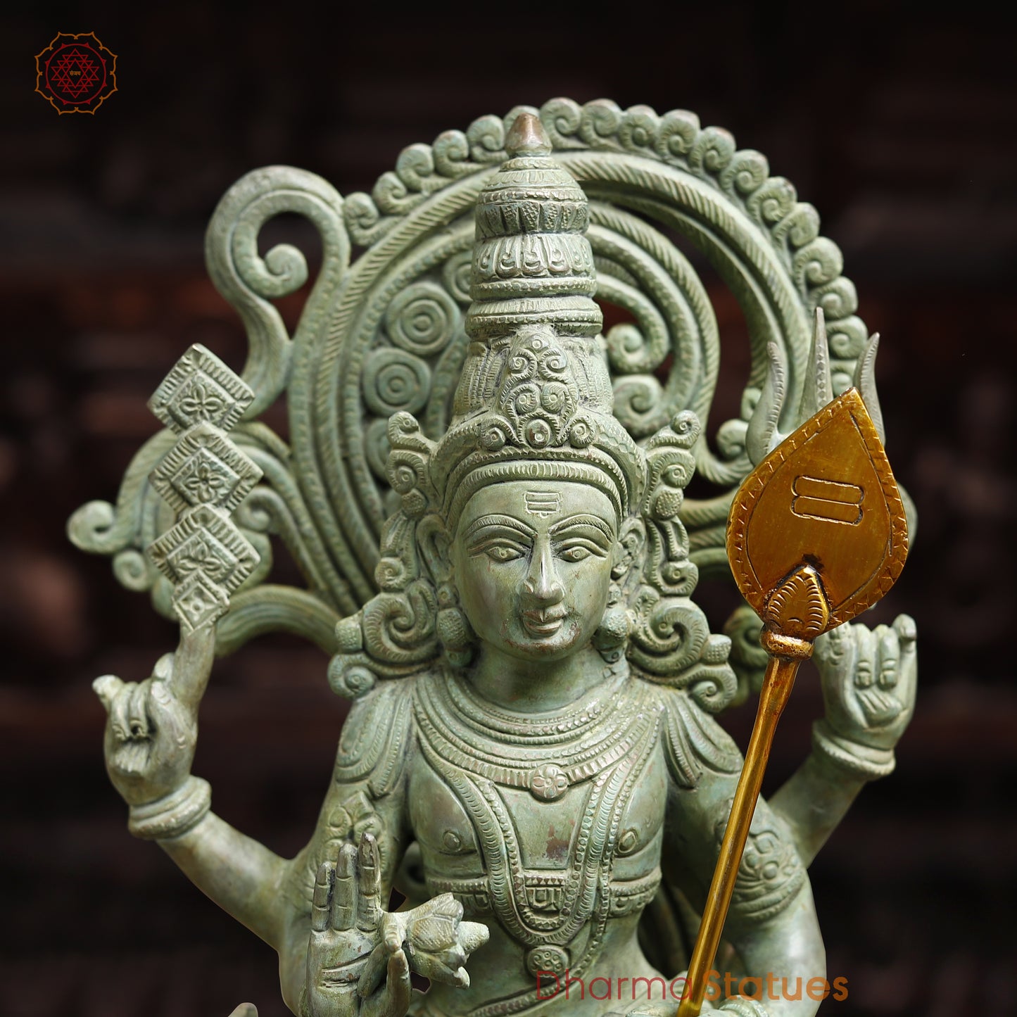 Brass Murugan with Peacock and Cobra, Antique Green Finish, 21"