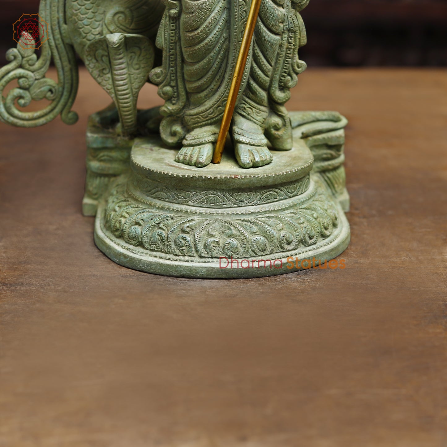 Brass Murugan with Peacock and Cobra, Antique Green Finish, 21"