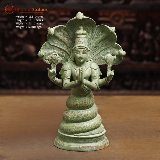 Brass Patanjali Statue, Antique Green Finish, 15.5"