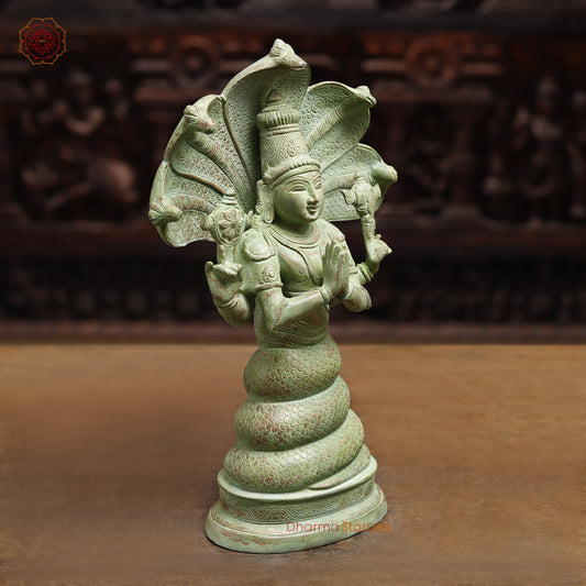 Brass Patanjali Statue, Antique Green Finish, 15.5"