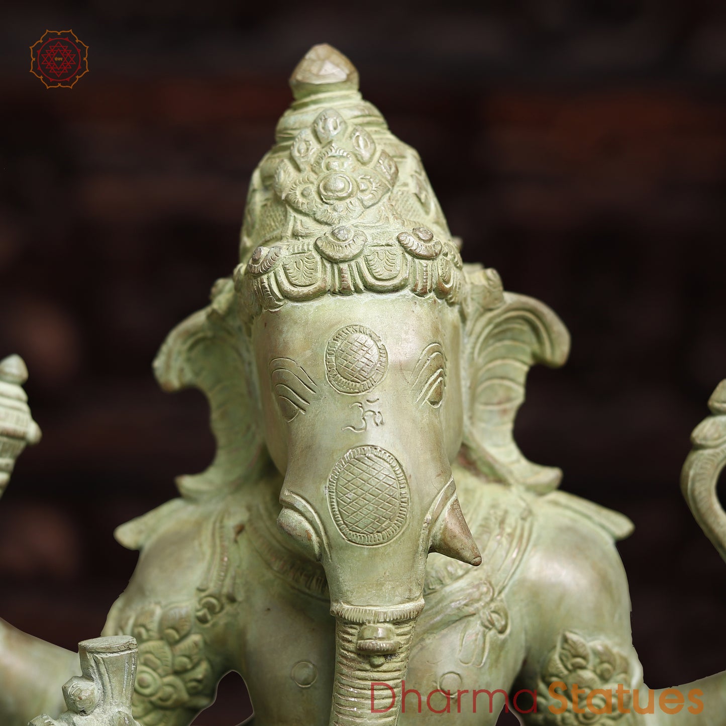 Brass Ganesh with 4-Arms, Antique Green Finish, 19.5"