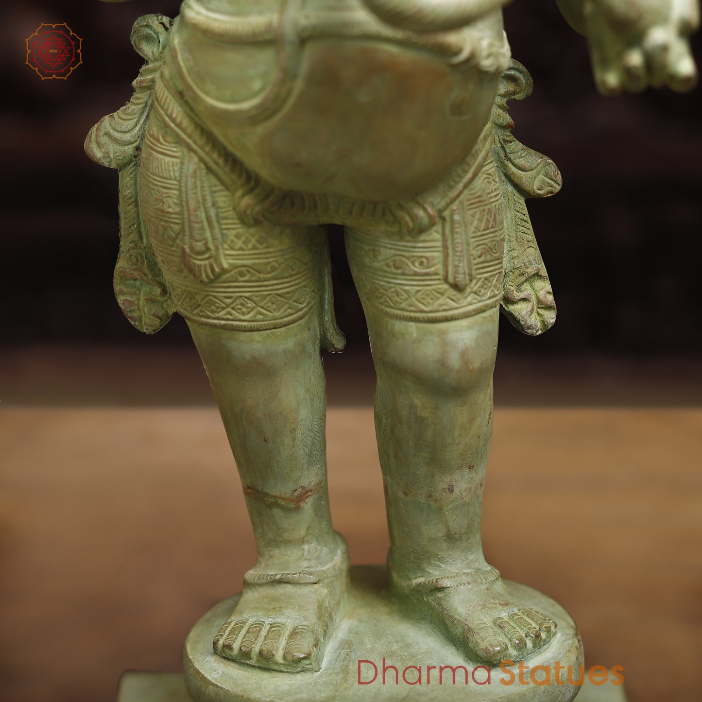 Brass Ganesh with 4-Arms, Antique Green Finish, 19.5"