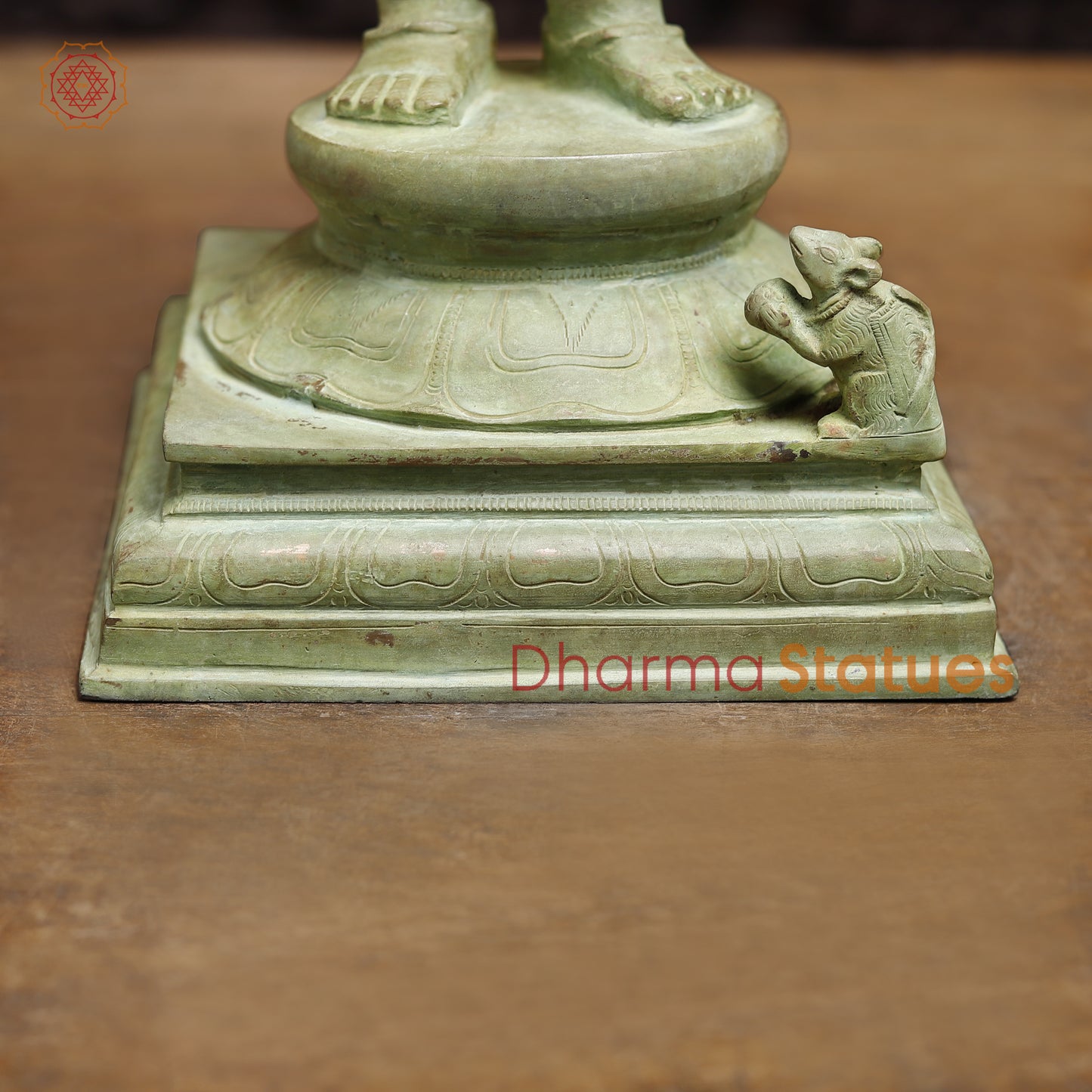 Brass Ganesh with 4-Arms, Antique Green Finish, 19.5"