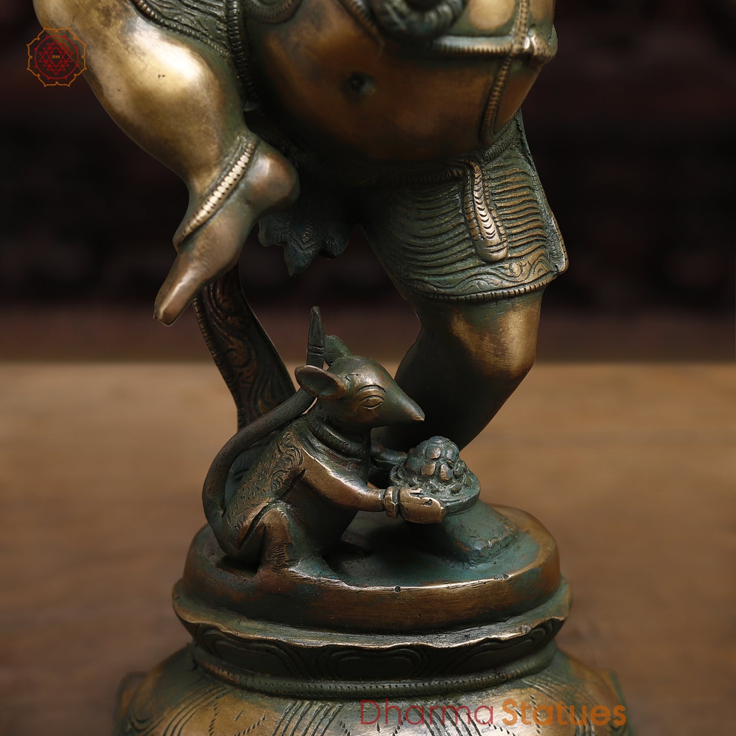 Brass Dancing Ganesh, Antique Green Finish, 18.5"