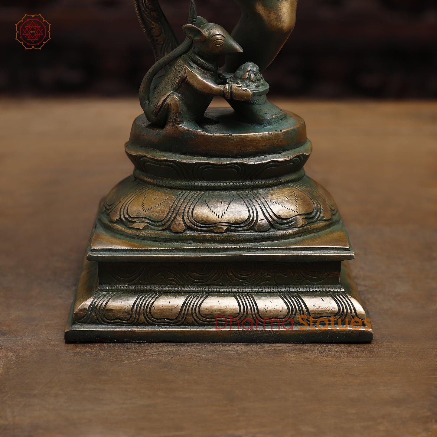 Brass Dancing Ganesh, Antique Green Finish, 18.5"