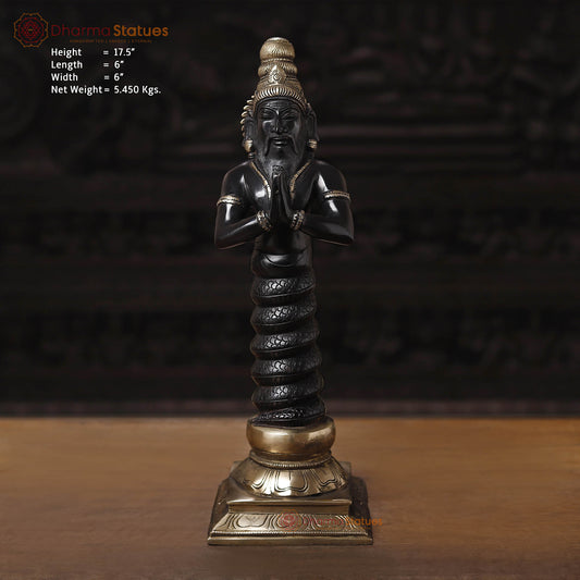 Brass Nag Devta, Black Patina & Golden Finish, 17.5"