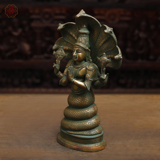 Brass Patanjali Statue, Antique Golden & Green Finish, 12"
