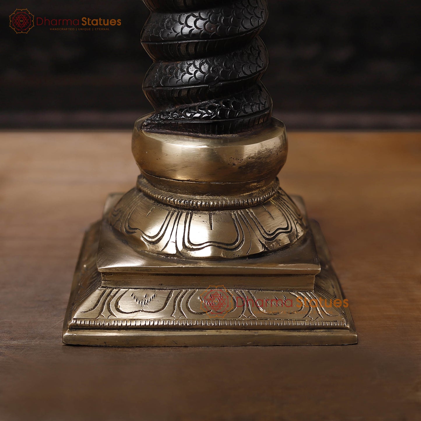 Brass Nag Devta, Black Patina & Golden Finish, 17.5"