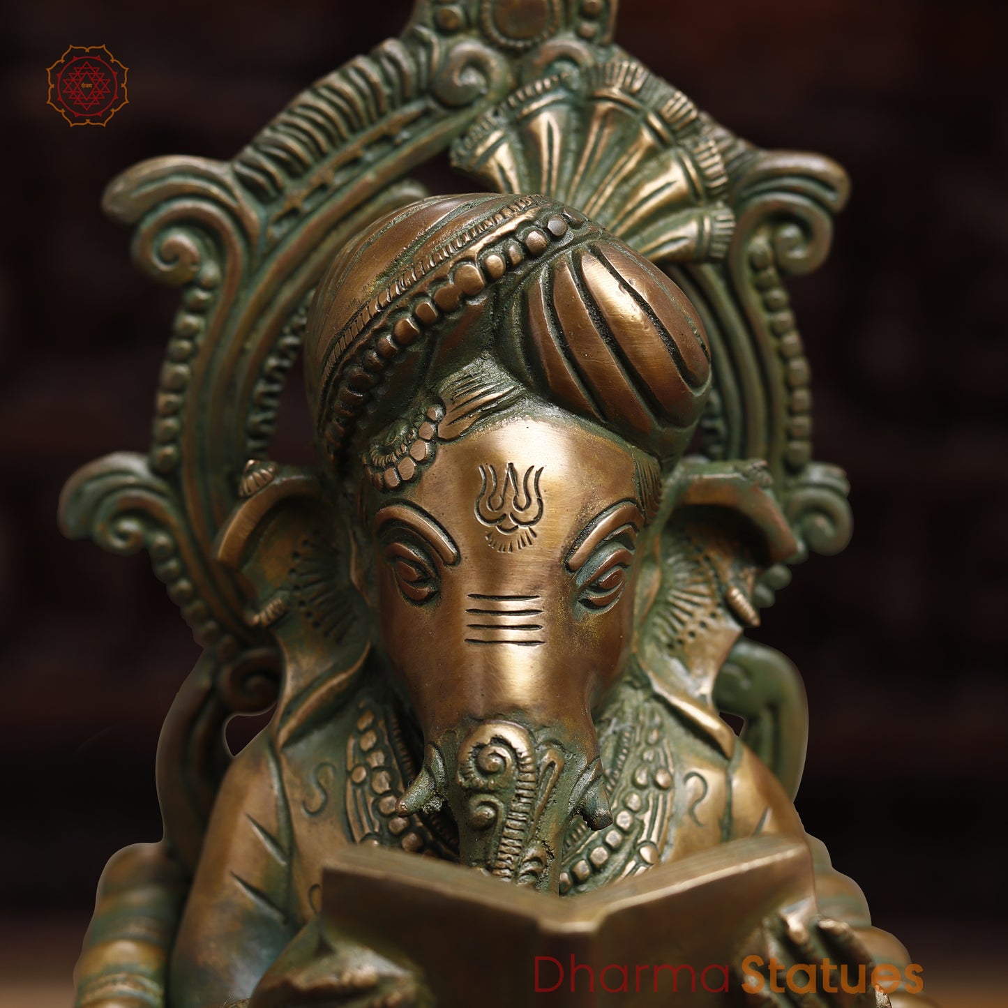 Brass Ganesh on Swinging Chair, Antique Golden Finish, 18"