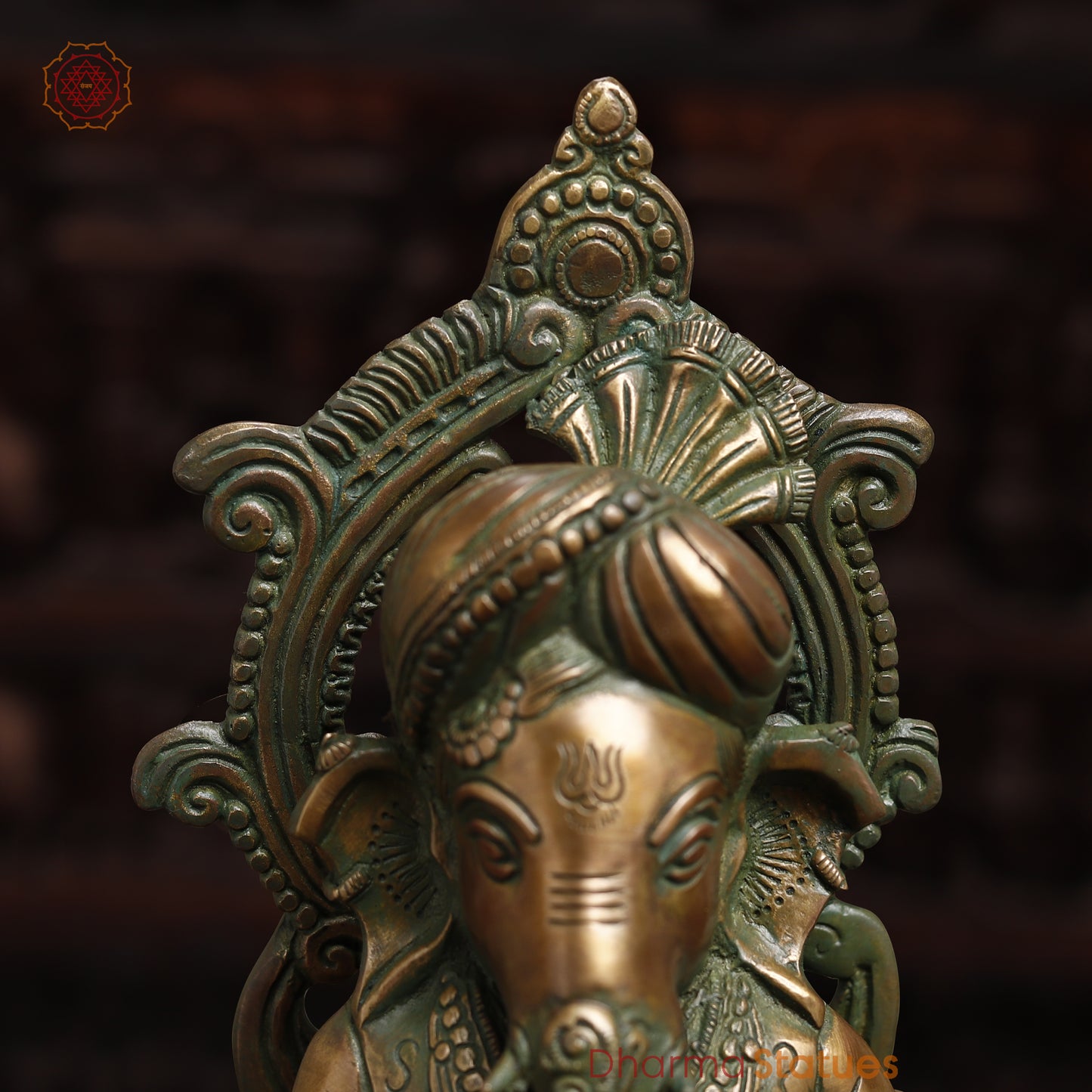Brass Ganesh on Swinging Chair, Antique Golden Finish, 18"