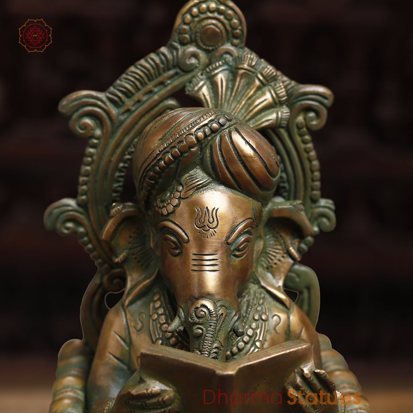 Brass Ganesh on Swinging Chair, Antique Golden Finish, 18"