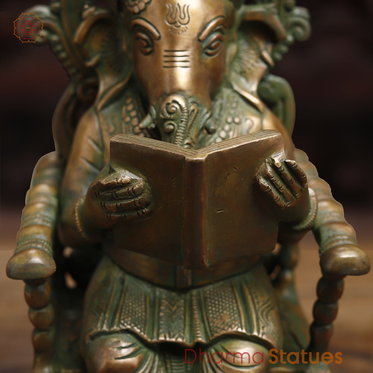 Brass Ganesh on Swinging Chair, Antique Golden Finish, 18"