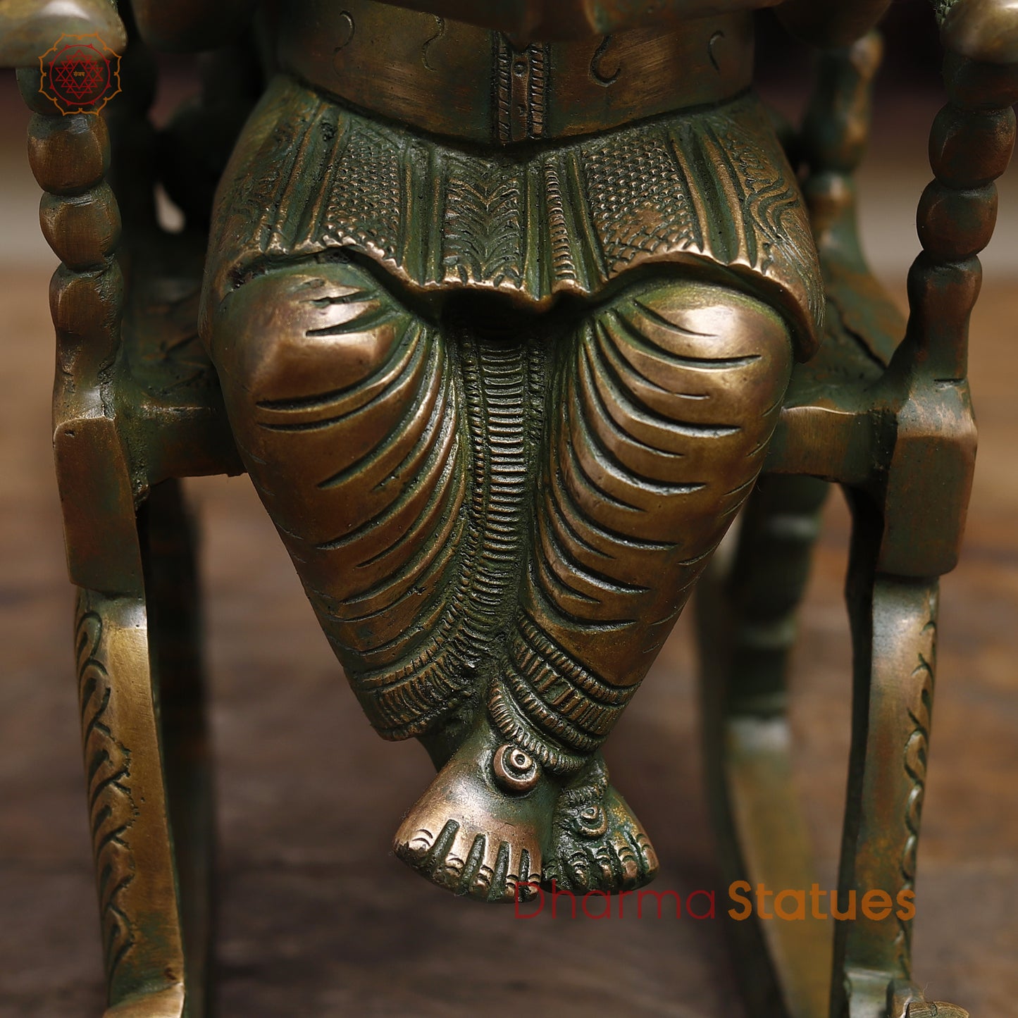 Brass Ganesh on Swinging Chair, Antique Golden Finish, 18"