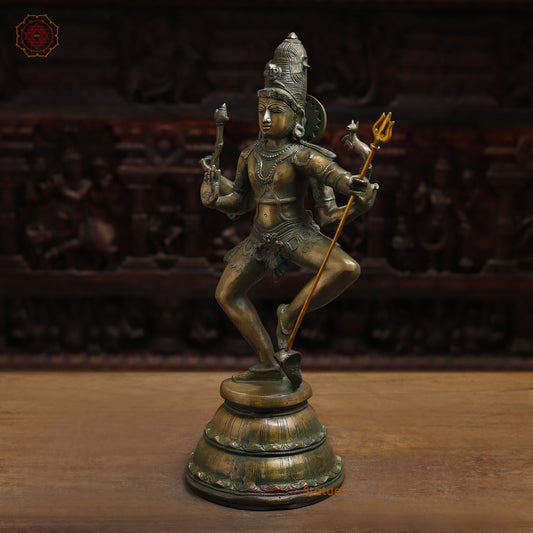 Brass Shiva Tandav, Antique Golden & Green Finish, 22"