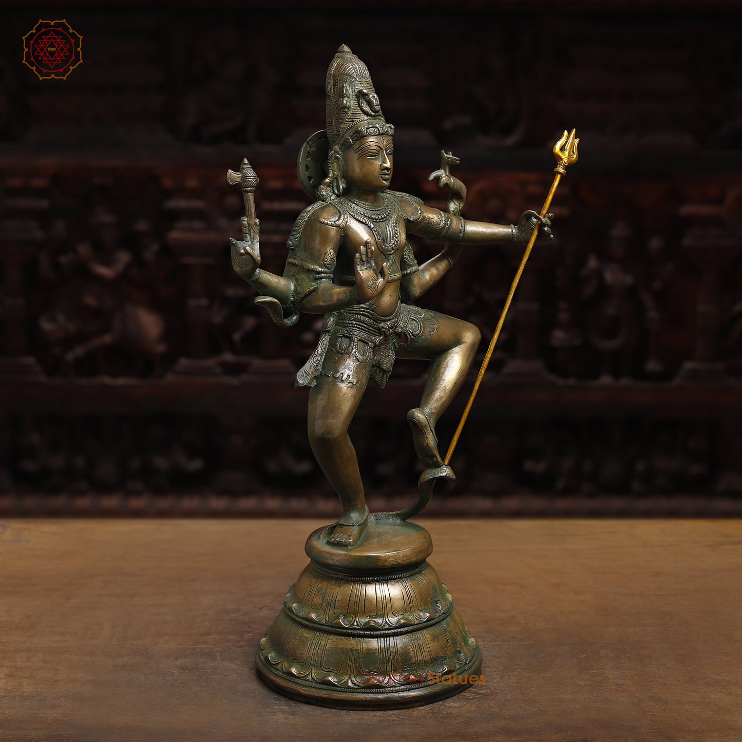 Brass Shiva Tandav, Antique Golden & Green Finish, 22"
