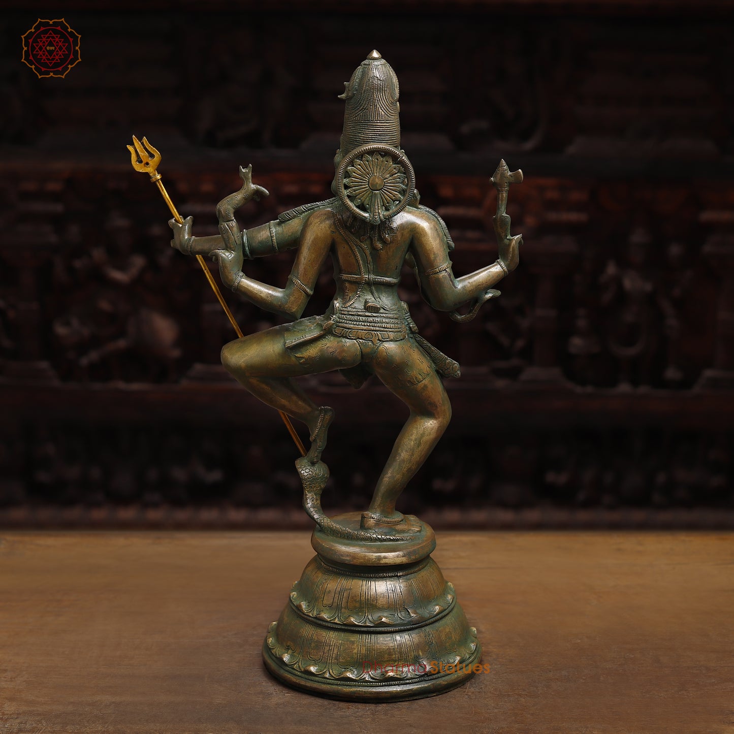 Brass Shiva Tandav, Antique Golden & Green Finish, 22"
