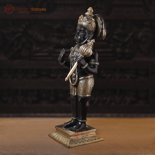 Brass Hanuman Idol, Standing, Fine Black Patina Finish 23"