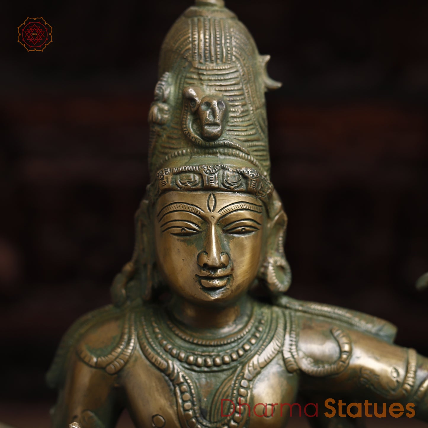 Brass Shiva Tandav, Antique Golden & Green Finish, 22"