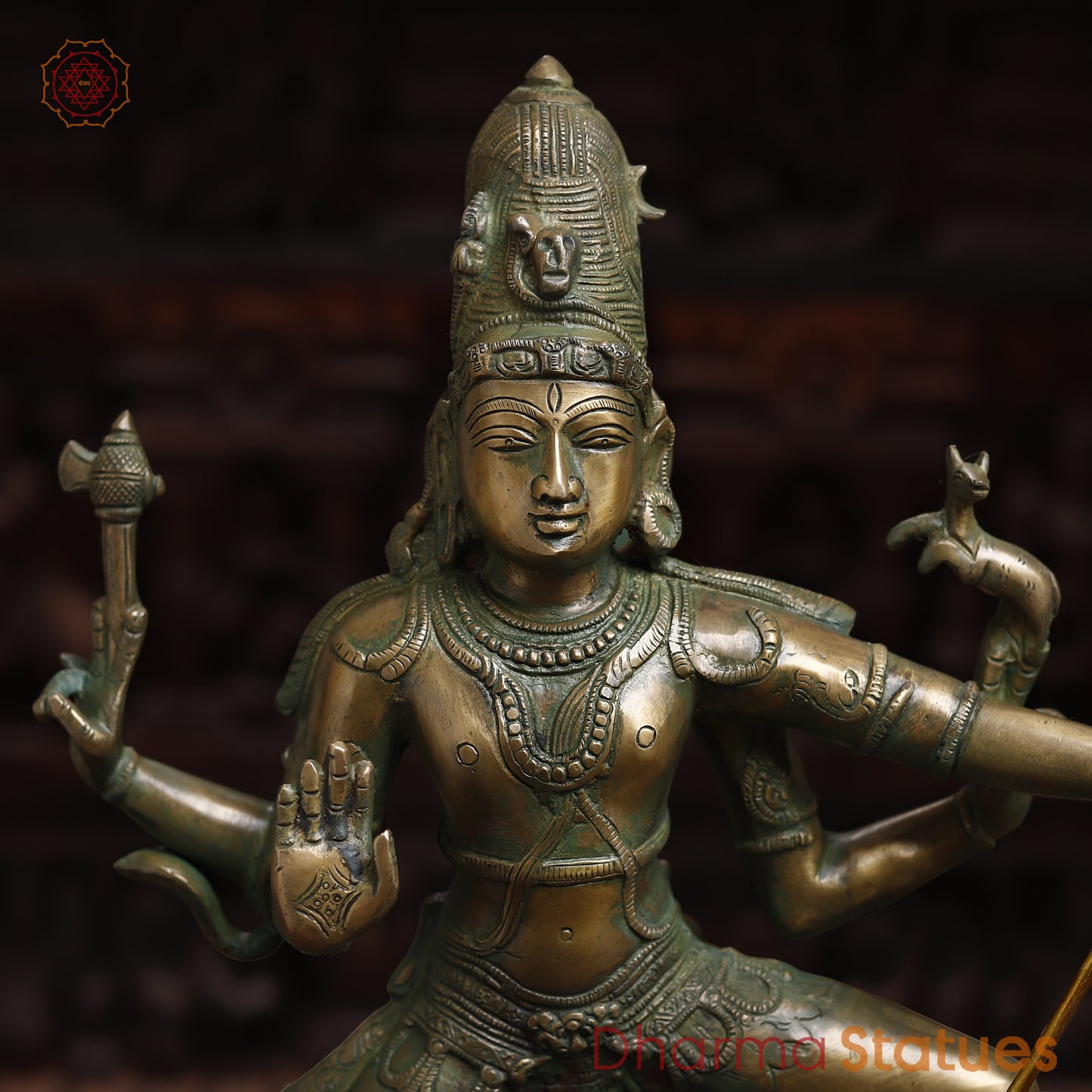 Brass Shiva Tandav, Antique Golden & Green Finish, 22"