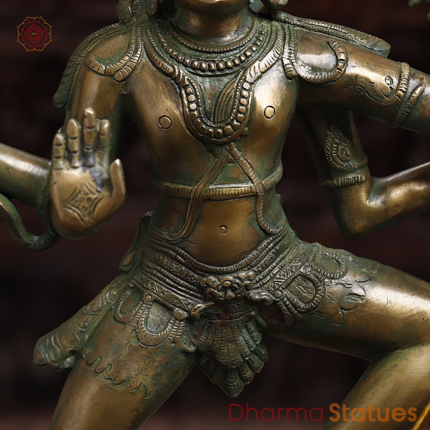 Brass Shiva Tandav, Antique Golden & Green Finish, 22"