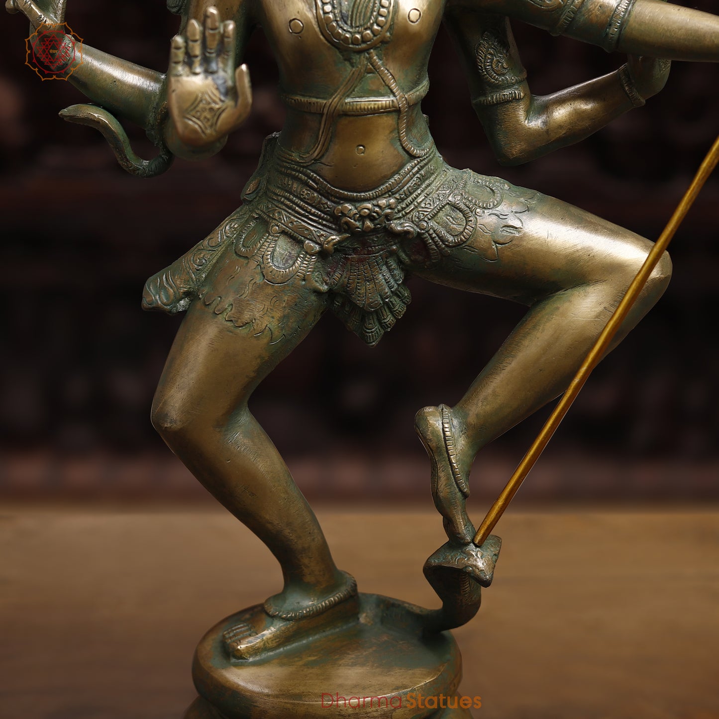 Brass Shiva Tandav, Antique Golden & Green Finish, 22"