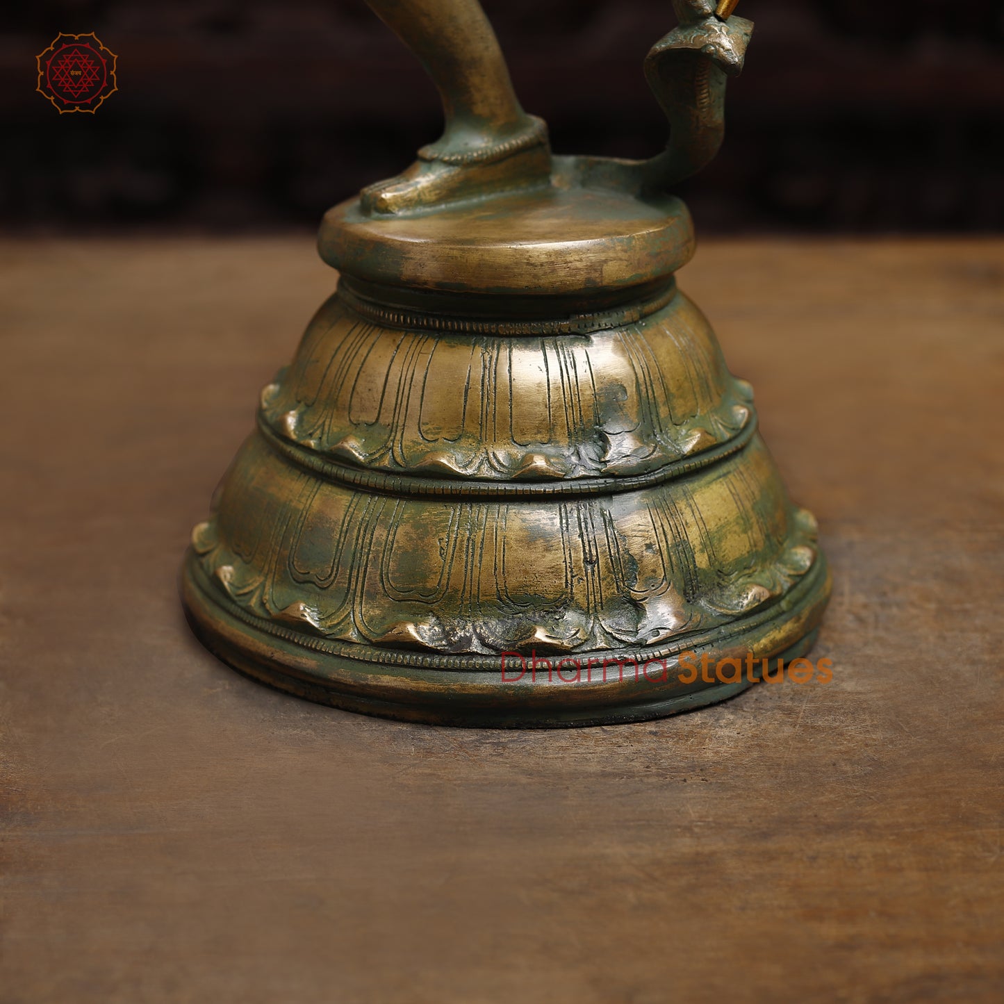 Brass Shiva Tandav, Antique Golden & Green Finish, 22"