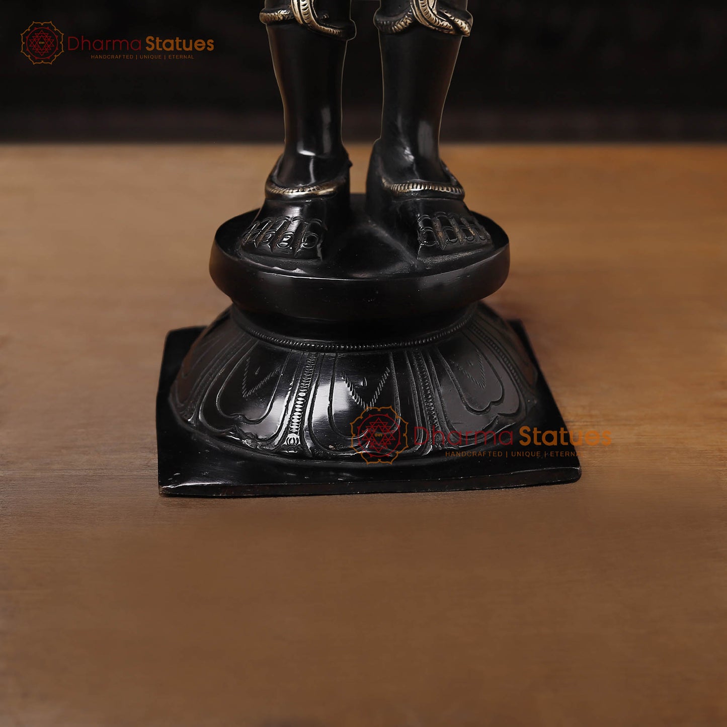 Brass Garuda Standing On Pedestal, Black Gold Finish 22"