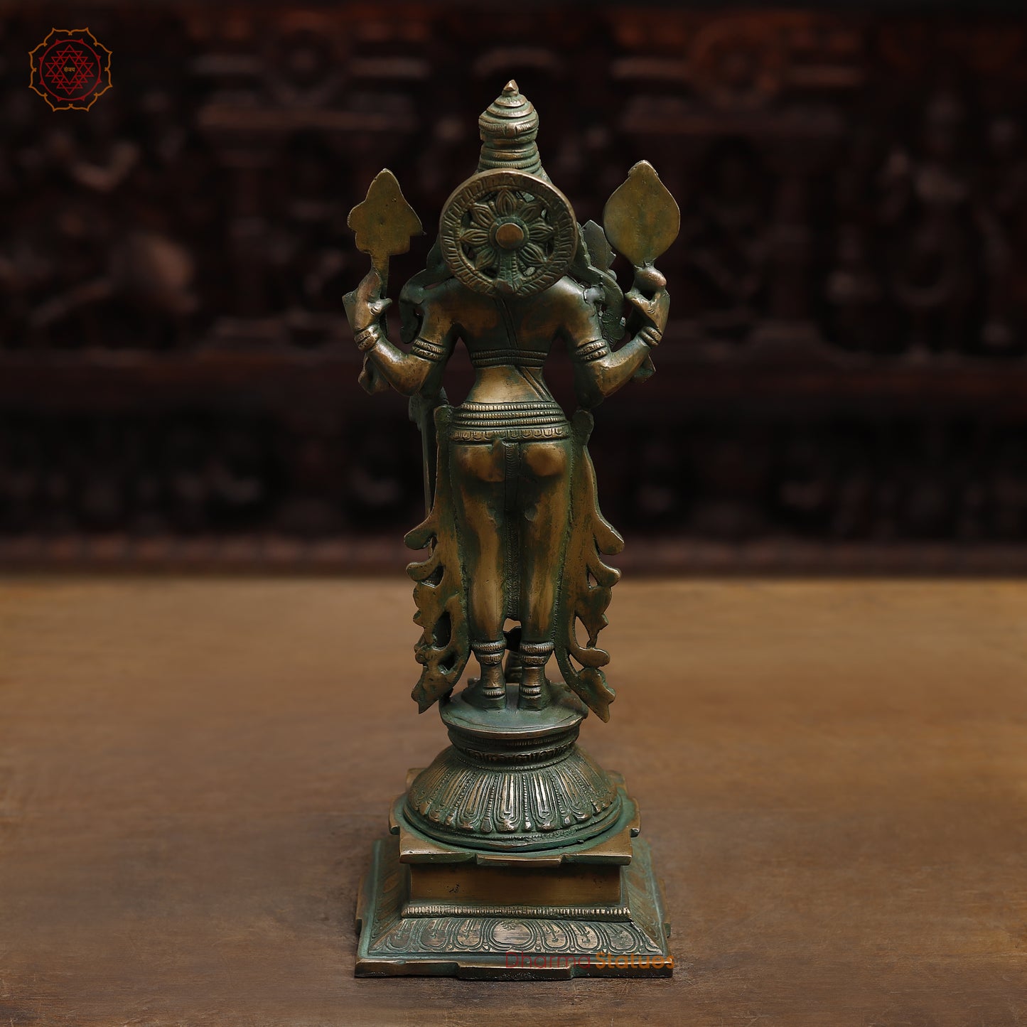 Brass Vishnu with Garuda, Antique Golden &  Green Finish, 15"