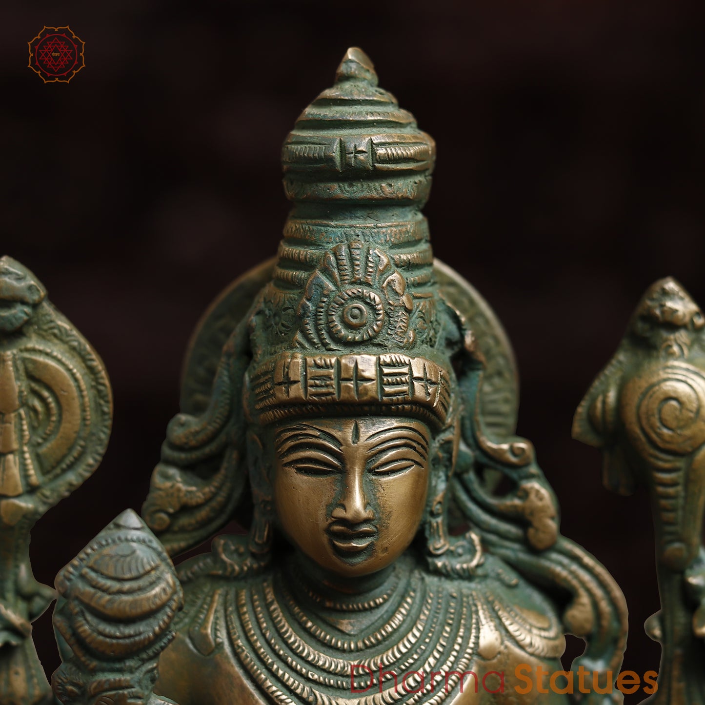 Brass Vishnu with Garuda, Antique Golden &  Green Finish, 15"