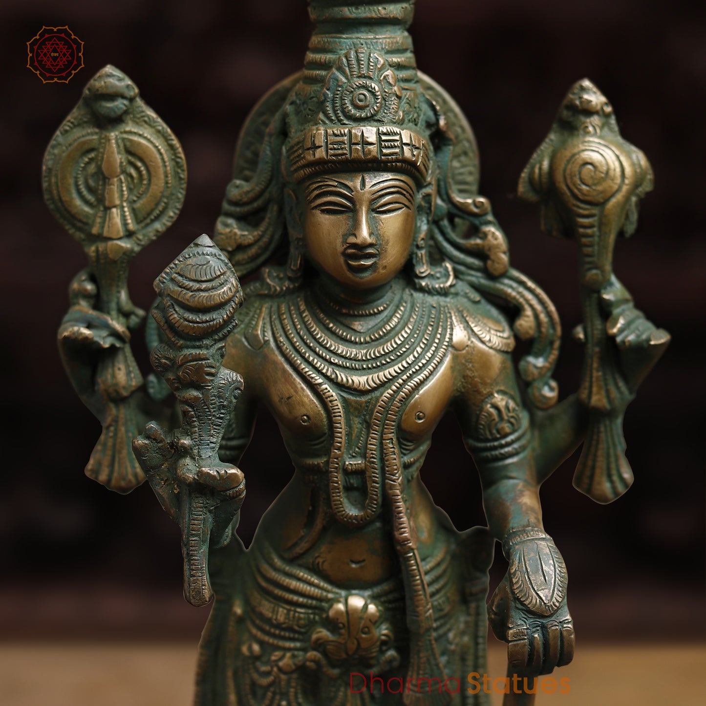 Brass Vishnu with Garuda, Antique Golden &  Green Finish, 15"