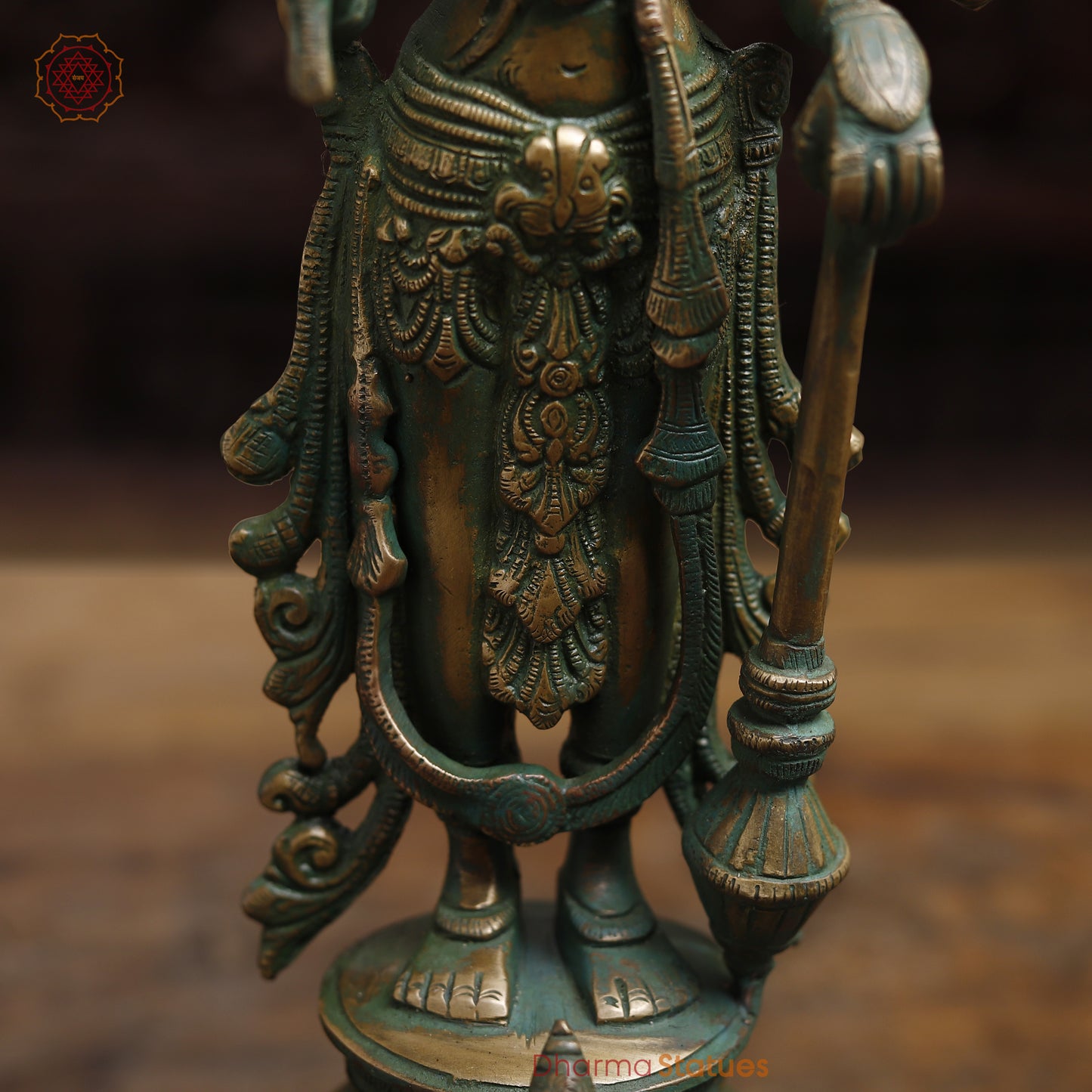 Brass Vishnu with Garuda, Antique Golden &  Green Finish, 15"