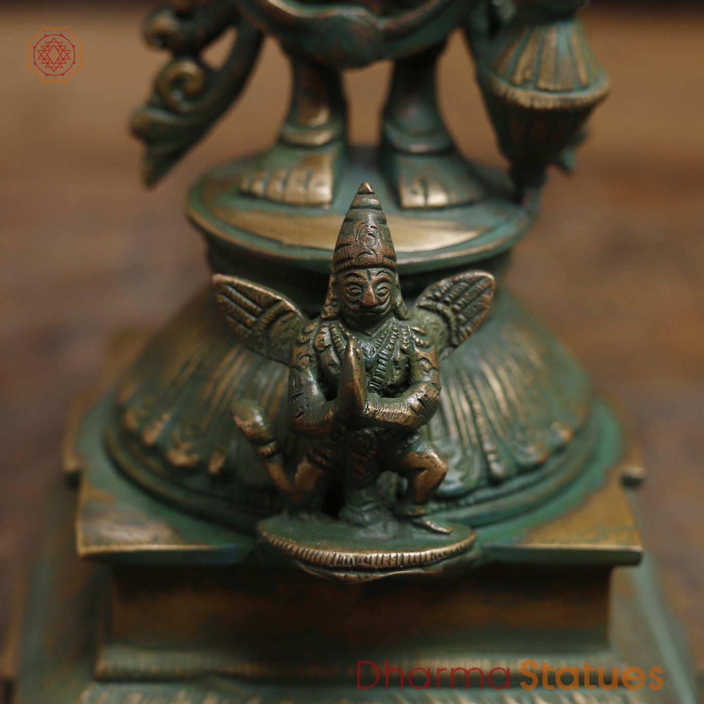 Brass Vishnu with Garuda, Antique Golden &  Green Finish, 15"