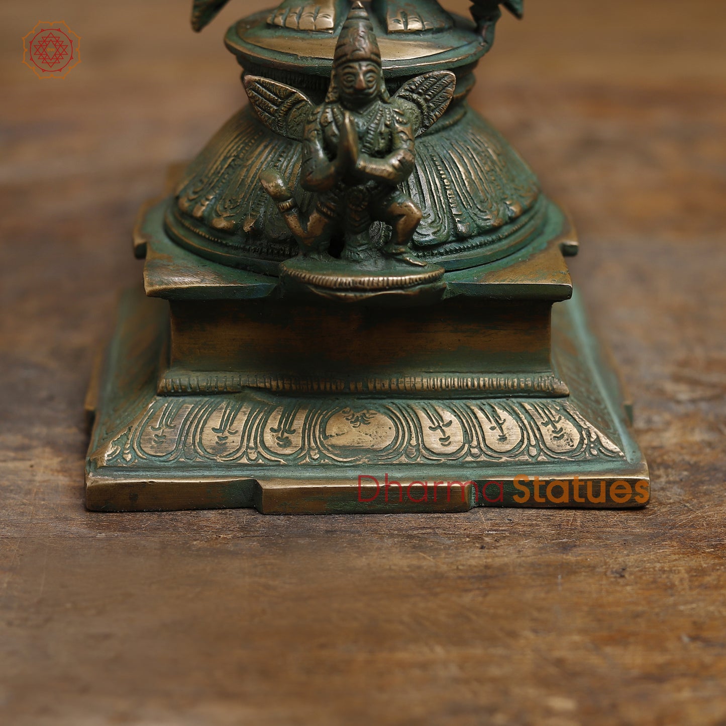 Brass Vishnu with Garuda, Antique Golden &  Green Finish, 15"