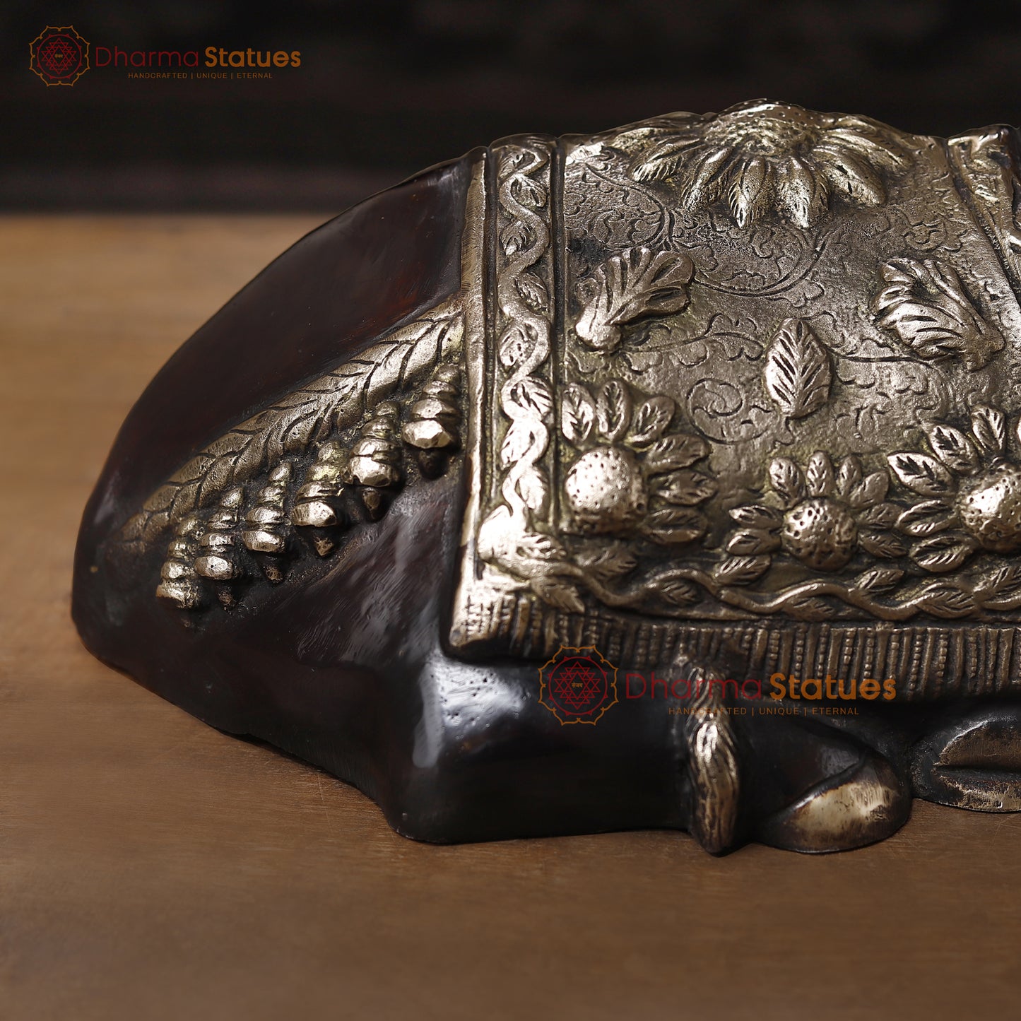 Brass Nandi Idol Seated, The Sacred Bull of Lord Shiva, Black Patina Finish with Golden Hues, 11"